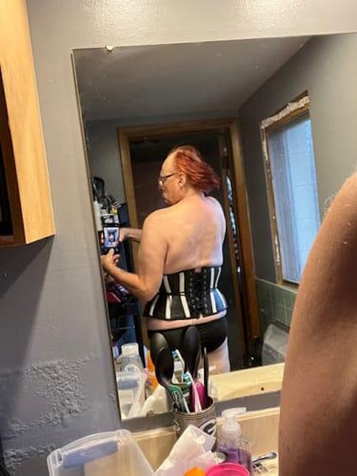 Leather Underbust Cincher; Striped in Black & White