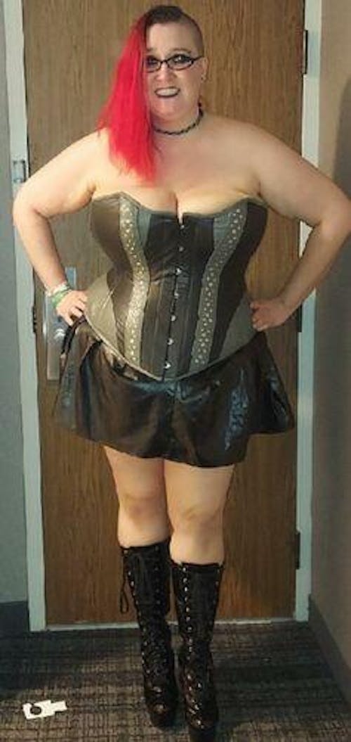 Leather Overbust Corset; Studded Beauty in Black & Grey