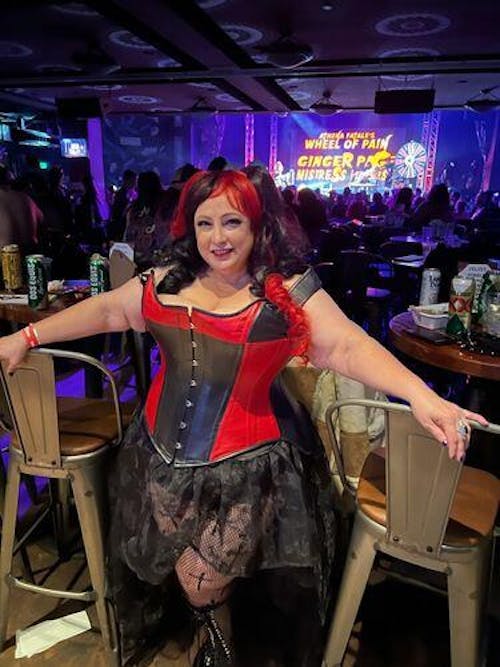 Leather Overbust Corset; Tulip in Black & Red