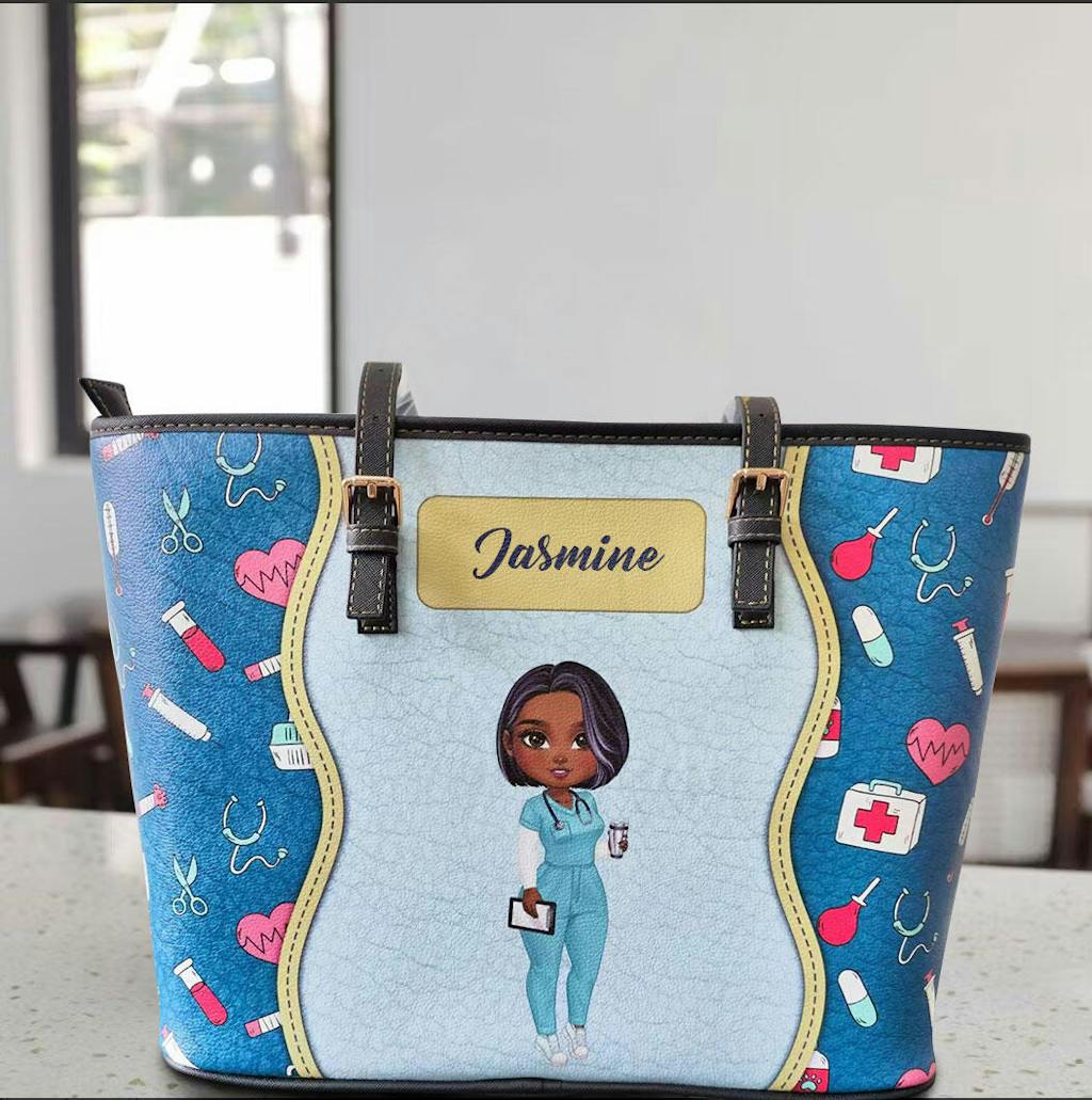 Elegant Nurse - Personalized Custom Nurse Leather Tote Bag
