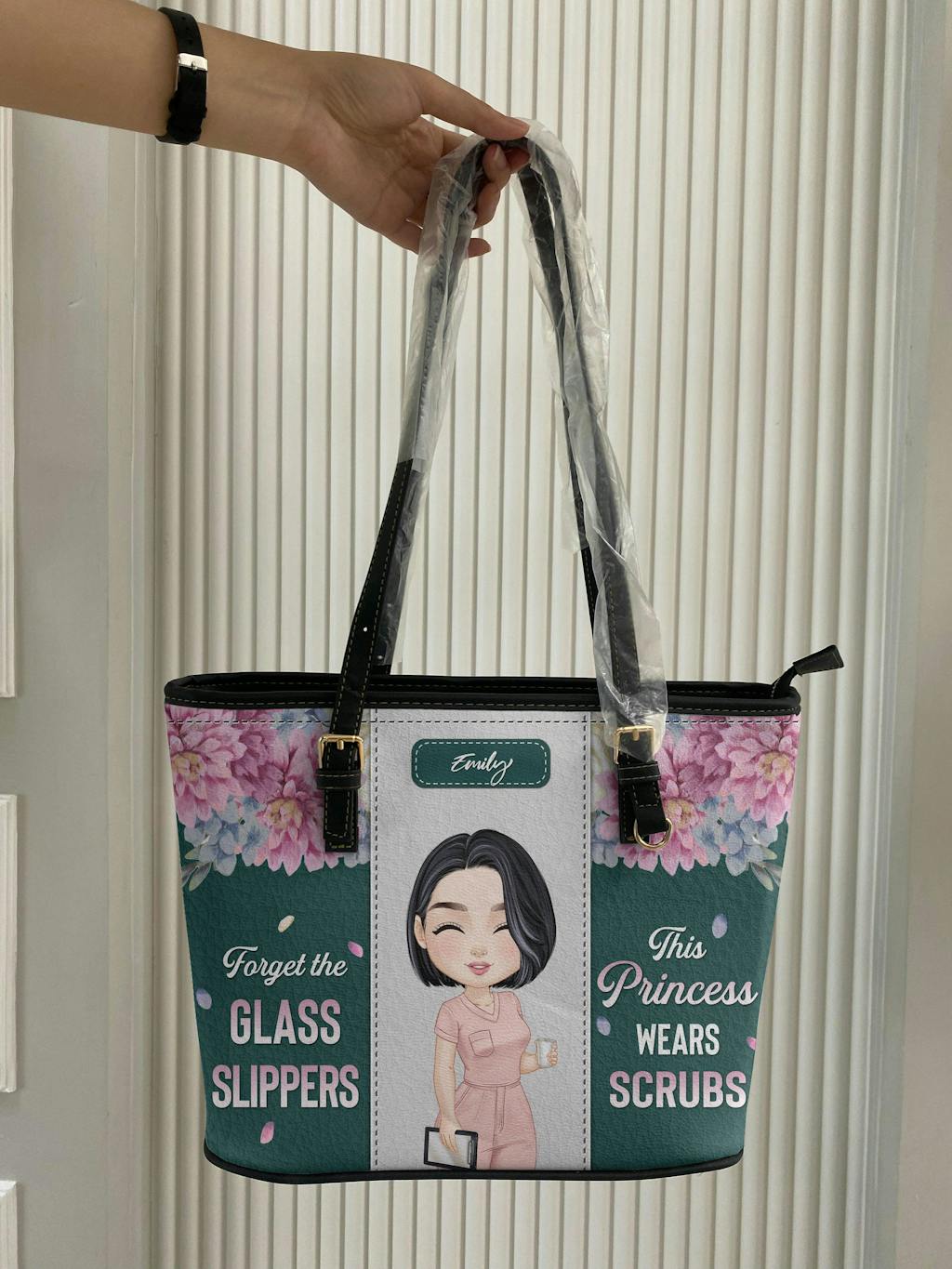 Princess Wears Scrubs - Personalized Custom Nurse Leather Tote Bag