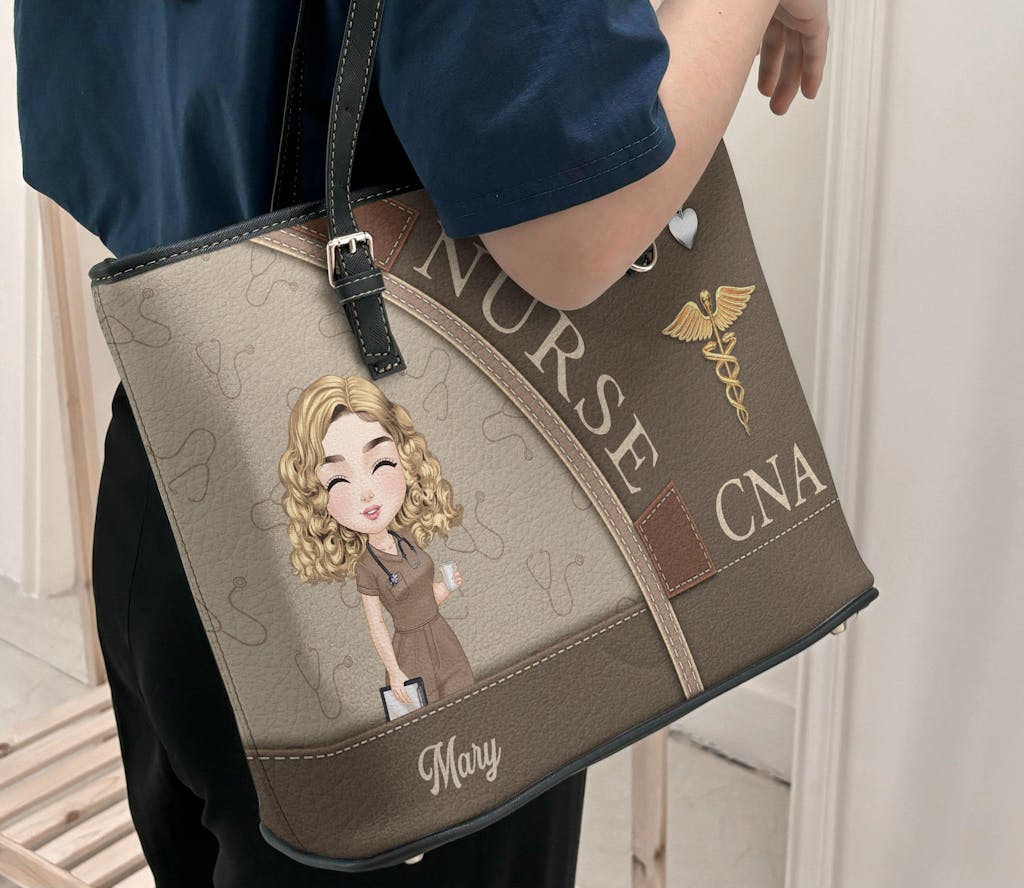 Elegant Nurse Life - Personalized Custom Nurse Leather Tote Bag
