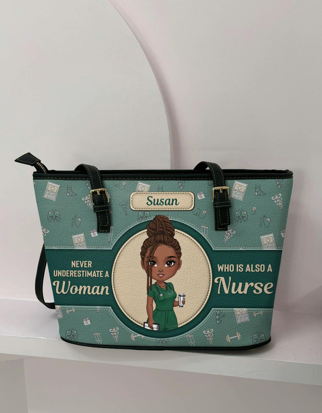 Never Underestimate A Nurse - Personalized Custom Nurse Leather Tote Bag