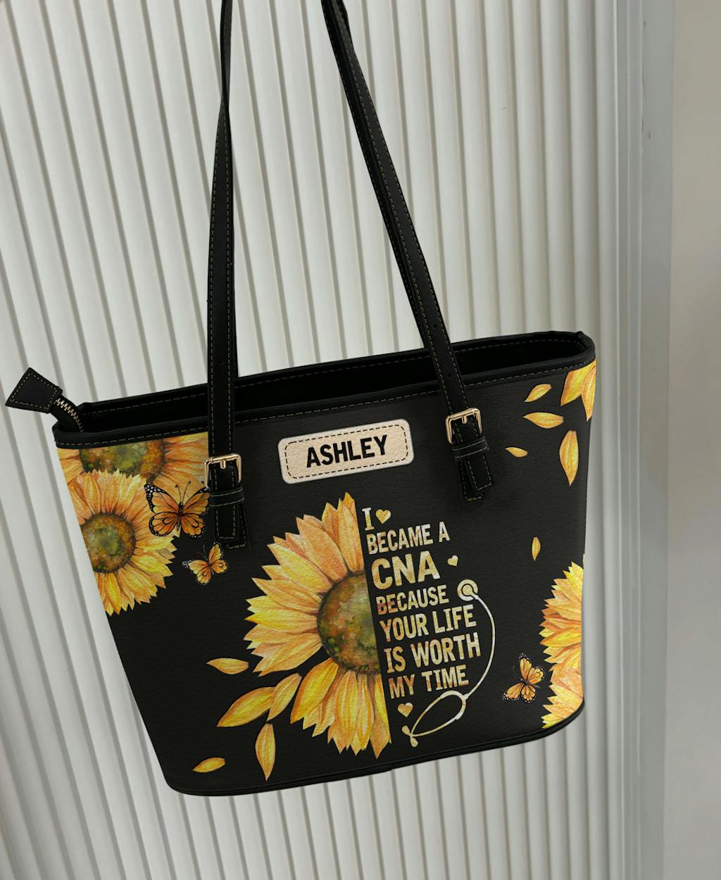 Sunflower Nurse - Personalized Custom Nurse Leather Tote Bag