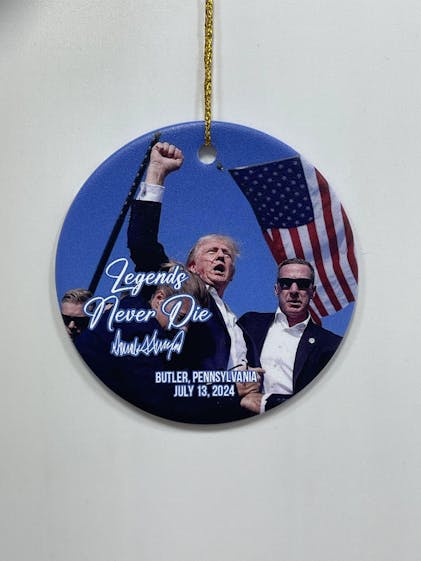 Trump Fight Attempt Ornament 2024 - Ceramic Political Holiday Decoration Printed Both Sides
