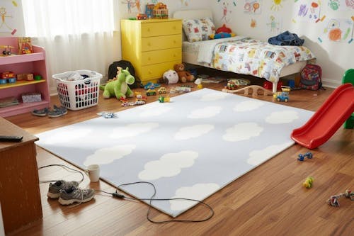 Dreamy Sky Blue & White Cloud Nursery Kids Area Rug for Nursery