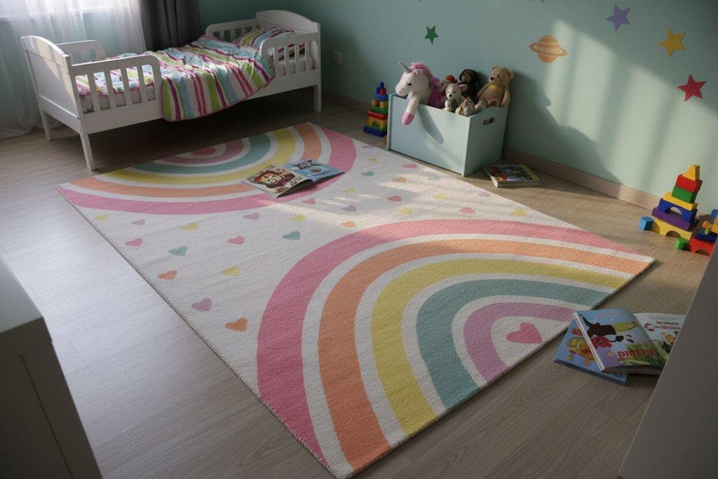 Anky Rainbow Beige Handmade Kids Nursery Plush Soft Rug