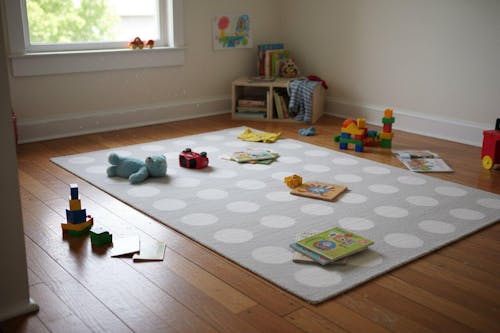 Juni Polka Dot Silver Handmade Kids Nursery Plush Soft Rug