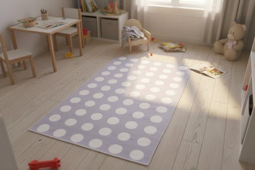Juni Polka Dot Lavender Gray Handmade Kids Nursery Plush Soft Rug