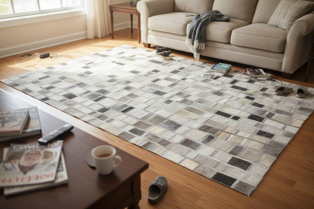 Sidonnie Handmade Gray Cowhide Leather Patchwork Rug