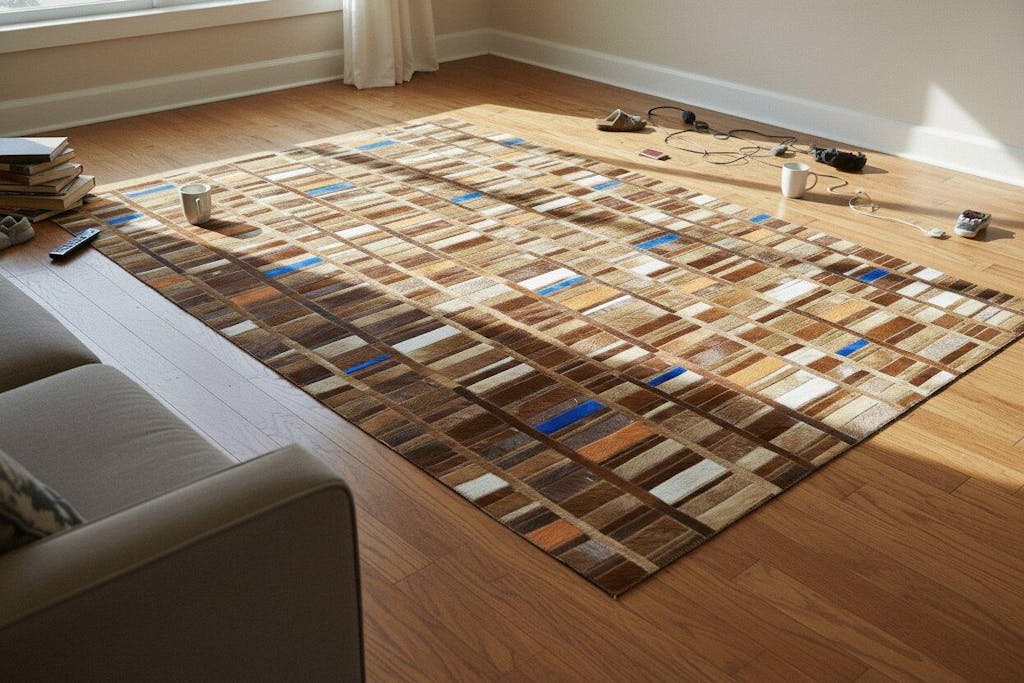 Ardra Brown Leather Rug Modern Handmade Scandinavian Geometric