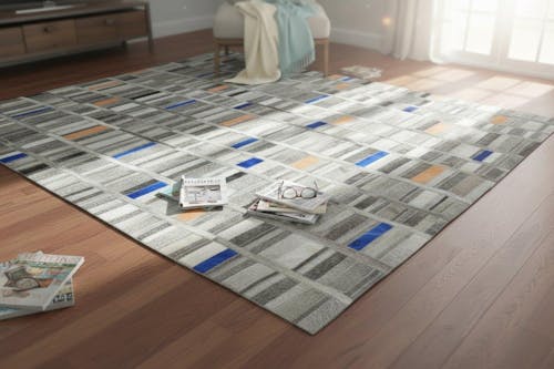 Terrie Handmade Grey Leather Rug Modern Hand Woven Scandinavian Geometric