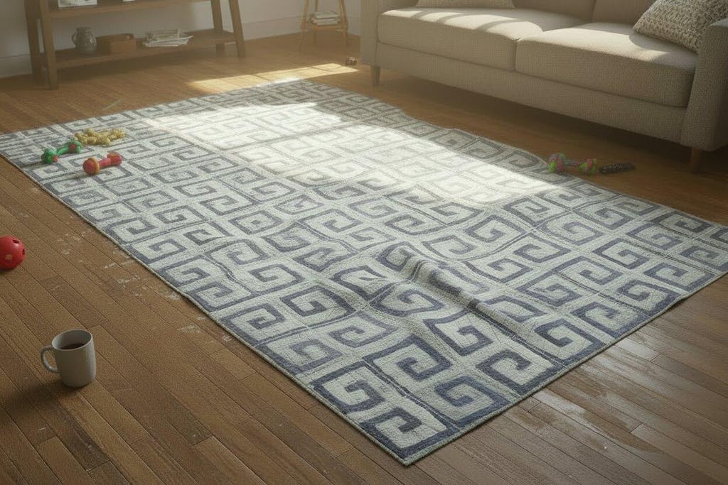 Jasmin Handmade Blue Leather Rug Modern Hand Woven Moroccan Geometric