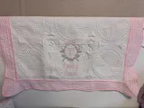 Personalized Bow & Pink Floral Wreath Monogram Baby Quilt | Custom Embroidered Heirloom Blanket