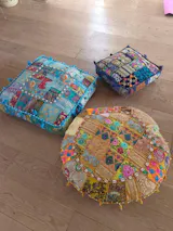 Meditation Cushion Cover – Indian Boho Patchwork Floor Pillow for Floor Seating