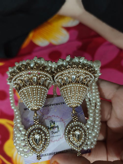 Mahiya Jadau Jhumka Earrings with Earchain - Golden