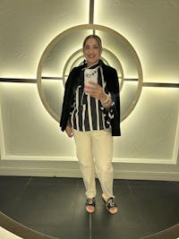 Cassie striped pussybow blouse - black