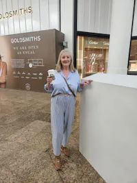 High waist striped cocoon jogger - mocha/pale blue