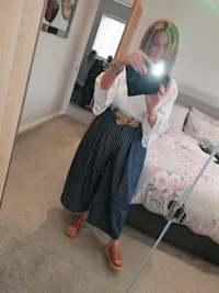 Belted barrel leg denim - stripe