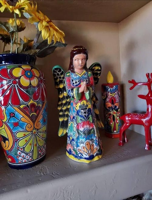 Talavera Angel Statue | Hand-Painted Mexican Ceramic Figurine