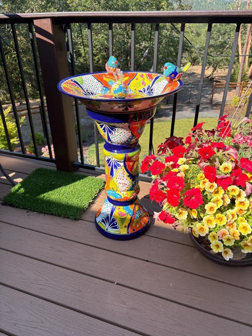 Handmade Talavera Bird Bath Fountain | Mexican Ceramic Art