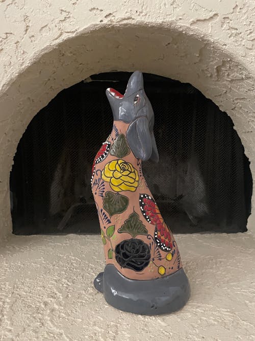 Talavera Howling Coyote Statue | Handmade Mexican Desert Animal Decor