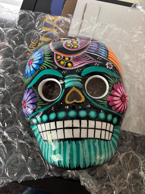 Colorful Calavera Skull | Hand-Painted Mexican Wall Art Decor