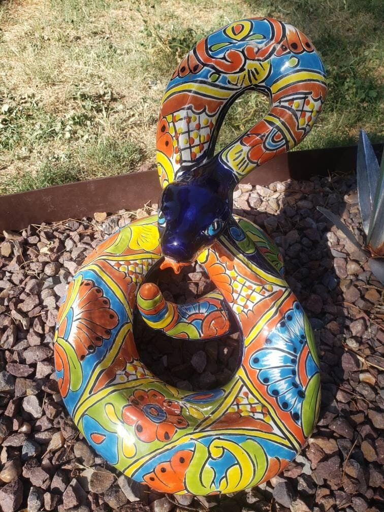 Handmade Talavera Snake Sculpture Colorful Ceramic Art