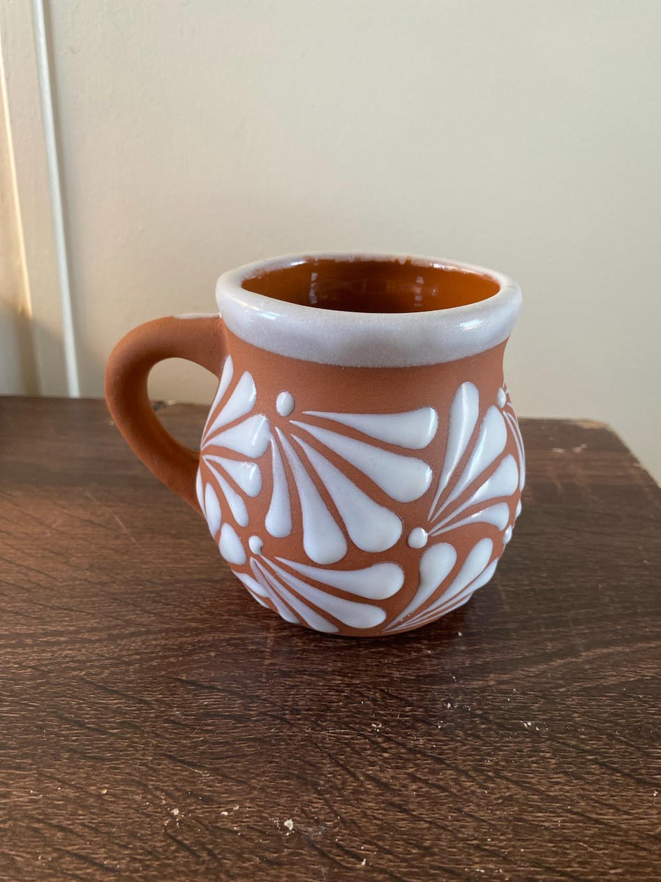 Mexican Clay Jarrito Mug Handmade Brown Pottery Cup