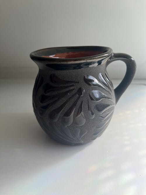 Black Talavera Jarrito Mug | Handmade Mexican Clay Coffee Cup