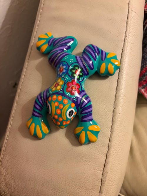 Colorful Talavera Frog Figurine | Hand-Painted Mexican Wall Art