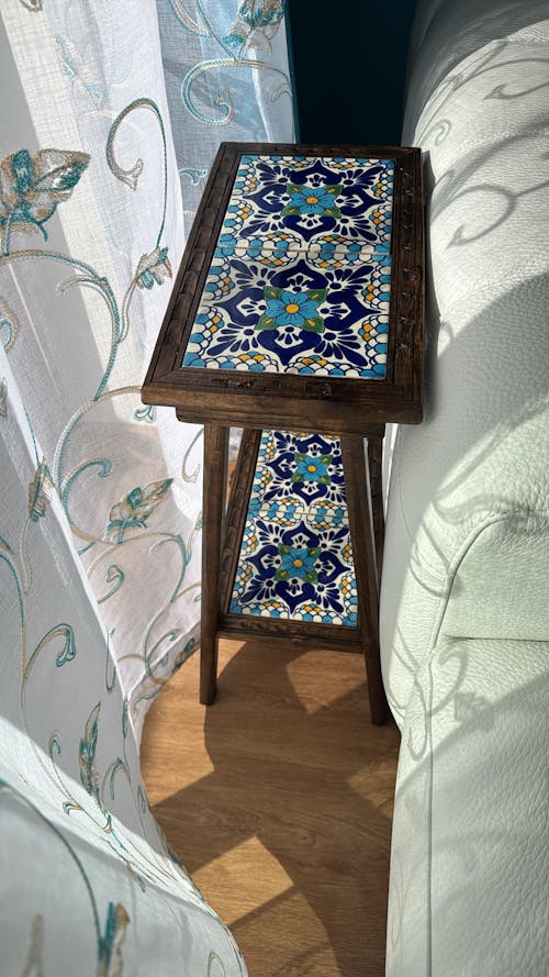 Talavera Tile End Table | Handmade Mexican Wood Accent Furniture