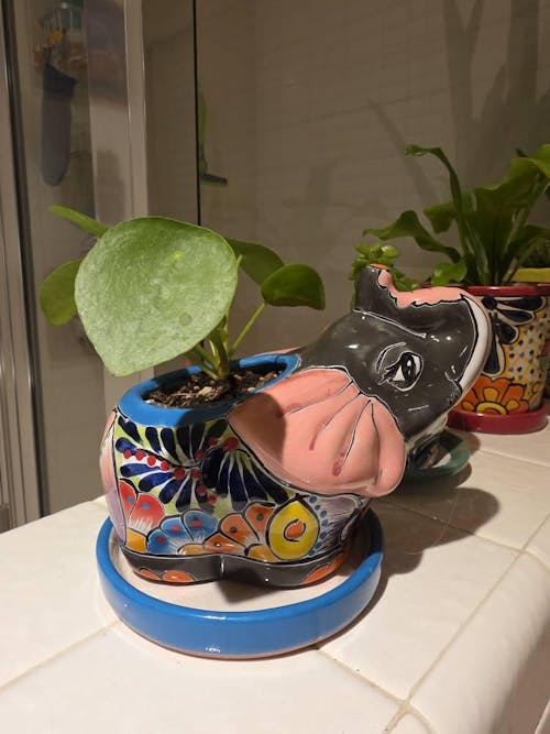 Talavera Elephant Planter | Hand-Painted Gray Ceramic Pot