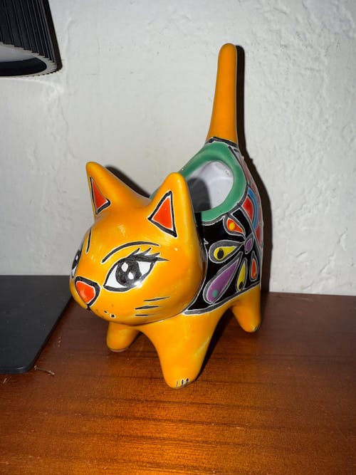 Colorful Talavera Cat Planter | Mexican Ceramic Art