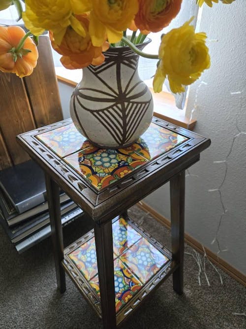 Square Talavera Tile End Table | Handmade Mexican Wood Accent Table