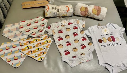 Organic Cotton Bandana Bibs 2pcs Set - Sushi + Tempura