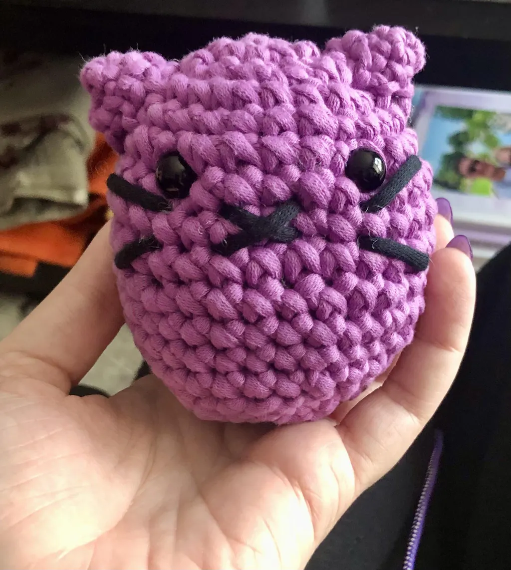 Handmade Crochet Kitten Toy in Purple Dress main image 1