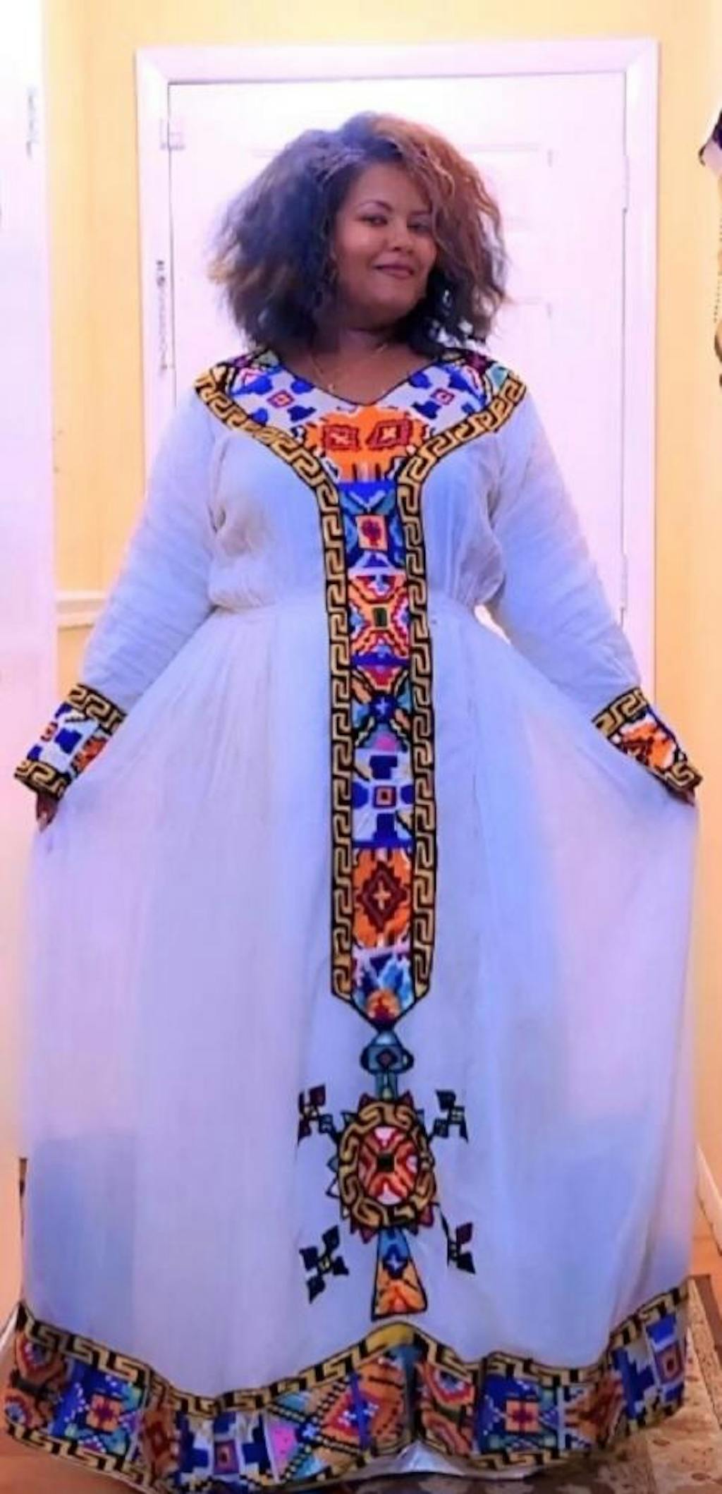 A Menen Fabric Habesha Kemis Tilf Embroidery , Habesha Kemis, Eritrean dress, ሀበሻ