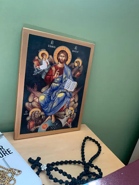 Jesus Christ icon, Handmade Greek Orthodox icon of our Lord w Apostles, Byzantine art wall hanging on wood plaque, religious icon home decor