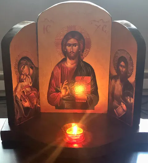 Christian Iconostasis with Jesus Christ St John Forerunner Virgin Mary Handmade Mount Athos wooden Altar Orthodox Icon religious plaque gift