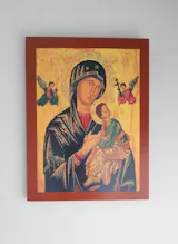 Our Lady of Perpetual Help icon, Handmade Greek Orthodox Icon of Virgin Mary, Mother of God Byzantine art wall hanging plaque