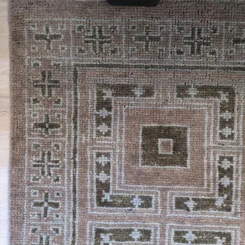 Hand Knotted Wool Rug: Taupe Brown Geometric Area Carpet