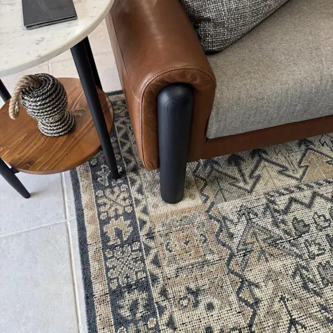 Hand Knotted Charcoal Wool Rug: Vintage Geometric Distressed Oriental Carpet