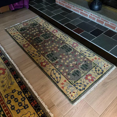 Hand-Knotted Wool Area Rug: Olive Green Oriental Oushak Design