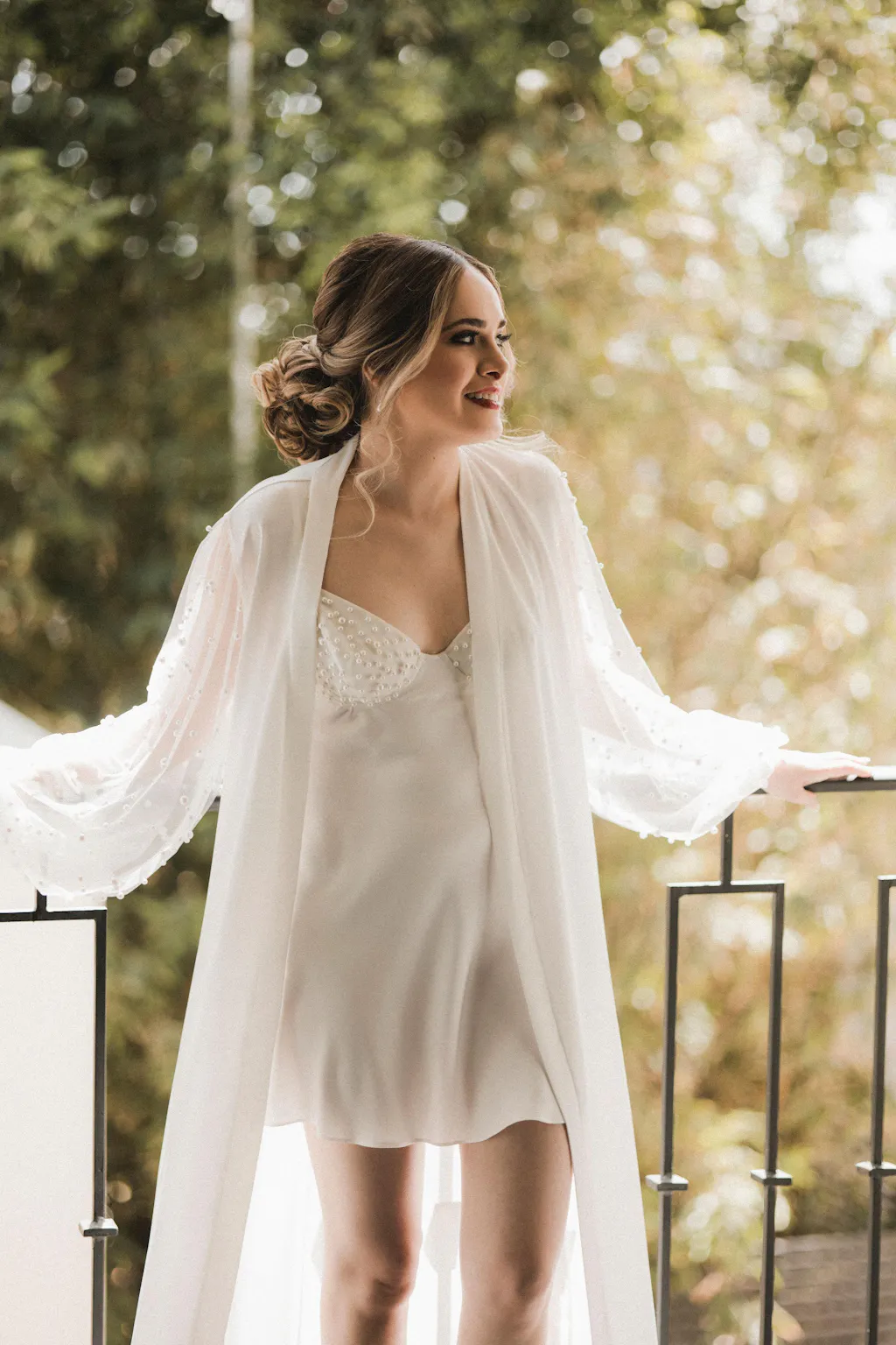 Cassidy White Bridal Robe with Pearl Sleeves | TheRobe – The Robe