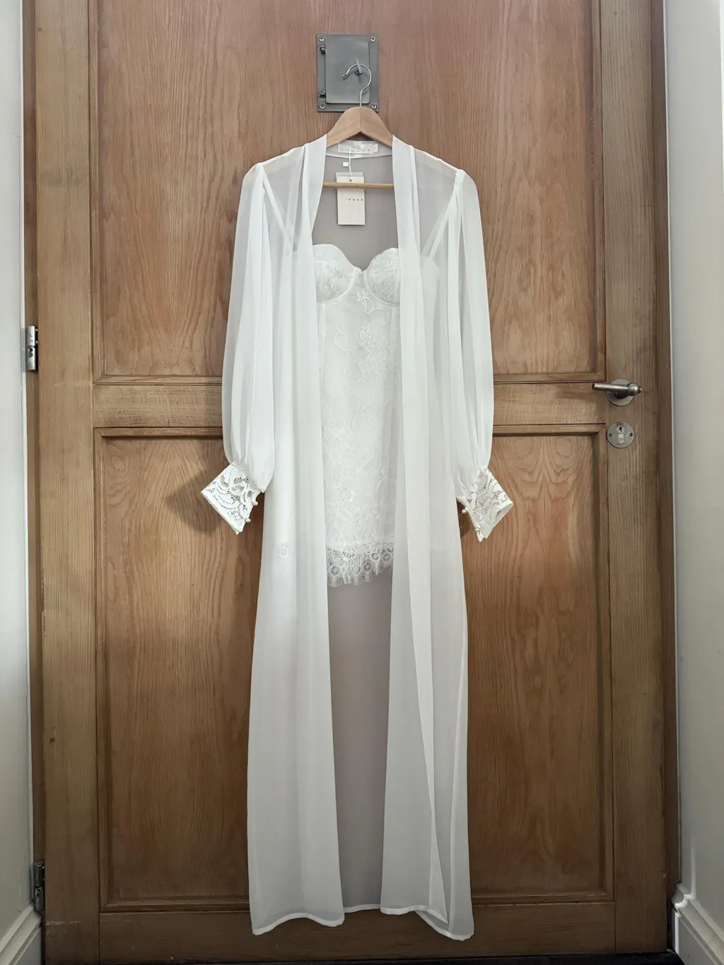 White Chiffon Robe with French Lace - wedding Long Bridal Robe | therobeua   The Robe