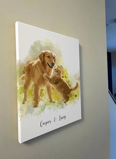 Custom Pet Watercolor Portrait – Personalized Wall Art for Pet Lovers 
