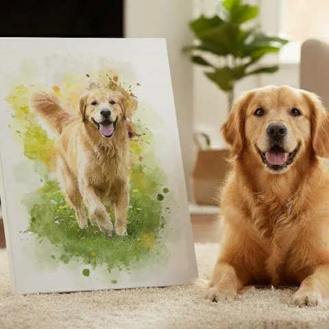 Custom Pet Watercolor Portrait – Personalized Wall Art for Pet Lovers 