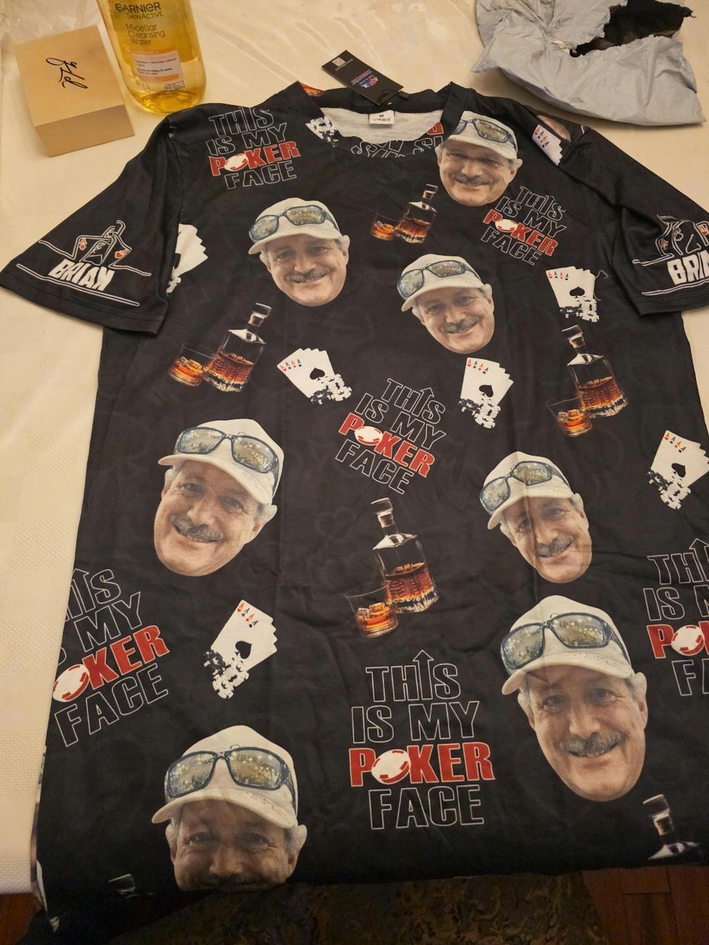 Poker Face Custom Name and Face Shirt – Whiskey and Cards Design – Funny Gift for Him