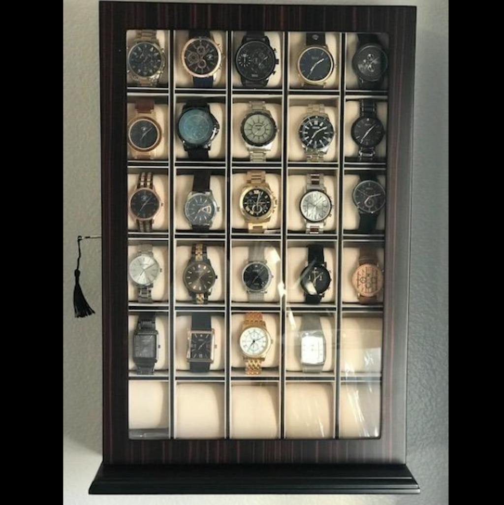 30 Watch Ebony Walnut Wood Watch Display Case Storage Organizer Box
